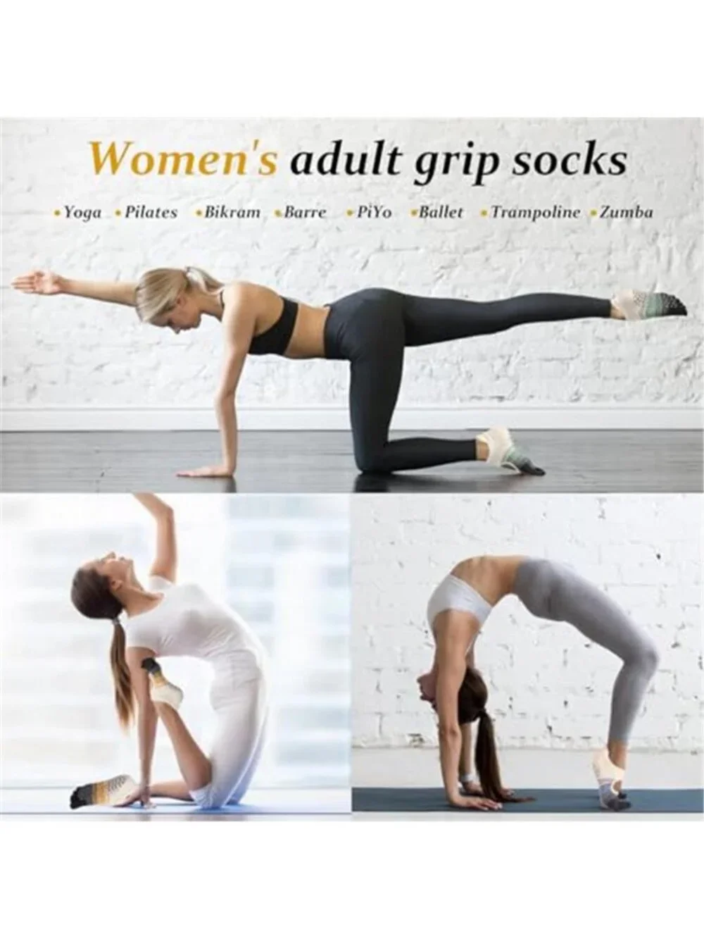 3 Pairs Women's Pilates Socks with Grips Yoga Socks Non-Slip Yoga Socks with Toe